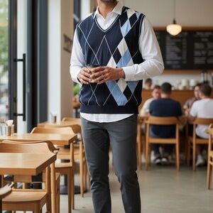 Pronti Men's Navy Blue V-Neck Argyle Sweater Vest 4XL NWT